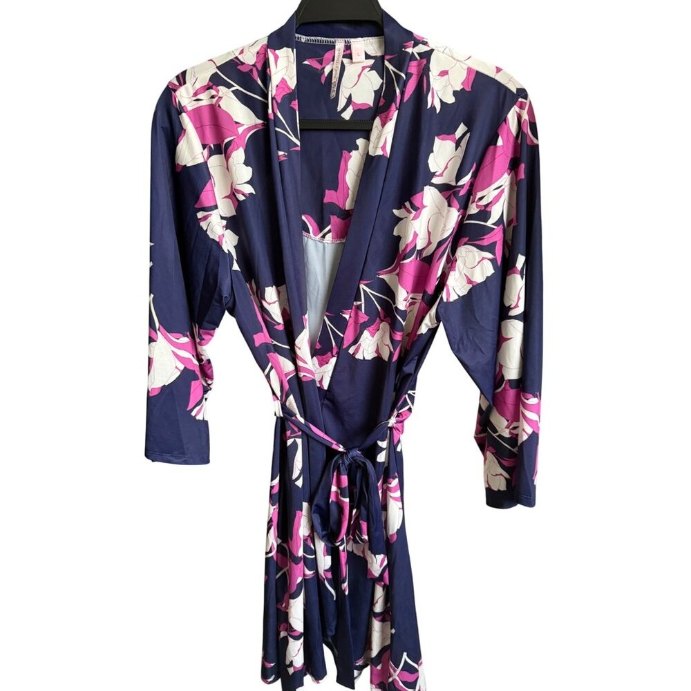 Sexy Natori Womens  Kimono Robe L Navy Pink  Blend Body Touch